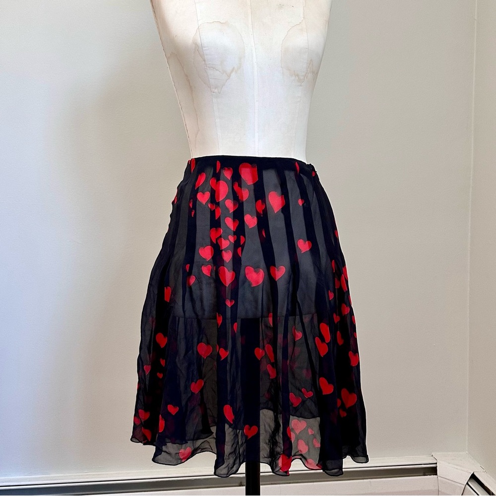 Vintage Moschino Cheap and Chic Heart Chiffon Pleated Knee Length Skirt READ